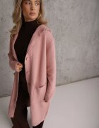 j&x Cardigan din lână cu croială lungă cu nasturi și cu glugă Radonla Roz
