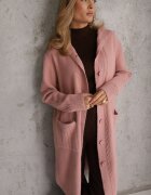 j&x Cardigan din lână cu croială lungă cu nasturi și cu glugă Radonla Roz