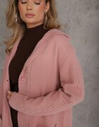 j&x Cardigan din lână cu croială lungă cu nasturi și cu glugă Radonla Roz
