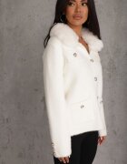 j&x Cardigan elegant cu lână nasturi metalici și blăniță artificială Lalistu Alb