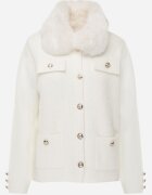 j&x Cardigan elegant cu lână nasturi metalici și blăniță artificială Lalistu Alb