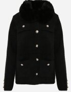 j&x Cardigan elegant cu lână nasturi metalici și blăniță artificială Lalistu Negru