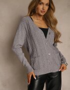 j&x Cardigan Gri cu Bumbac și Model în relief Reisina
