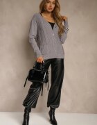 j&x Cardigan Gri cu Bumbac și Model în relief Reisina