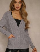 j&x Cardigan Gri cu Bumbac și Model în relief Reisina