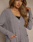 j&x Cardigan Gri cu Bumbac și Model în relief Reisina