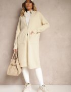 j&x Cardigan Lung Bej Deschis cu Croială Dreaptă cu Guler Tip Tunică cu Amestec de Lână și Închidere cu Fermoar Bonitana