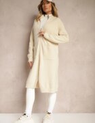 j&x Cardigan Lung Bej Deschis cu Croială Dreaptă cu Guler Tip Tunică cu Amestec de Lână și Închidere cu Fermoar Bonitana