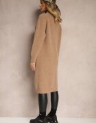 j&x Cardigan Lung Bej Închis cu Croială Dreaptă Guler Înalt cu Lână și Închidere cu Fermoar Bonitana