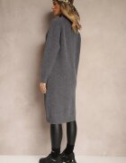 j&x Cardigan Lung Gri închis cu croială dreaptă cu guler înalt cu amestec de lână și închidere cu fermoar Bonitana