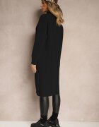 j&x Cardigan Lung Negru cu croială simplă cu guler înalt cu amestec de lână și închidere cu fermoar Bonitana