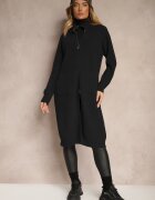 j&x Cardigan Lung Negru cu croială simplă cu guler înalt cu amestec de lână și închidere cu fermoar Bonitana