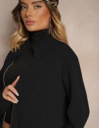 j&x Cardigan Lung Negru cu croială simplă cu guler înalt cu amestec de lână și închidere cu fermoar Bonitana