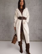 j&x Cardigan maxi neîncheiat cu lână cu glugă și broșă cu lanț Minvelda Bej