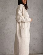 j&x Cardigan maxi neîncheiat cu lână cu glugă și broșă cu lanț Minvelda Bej