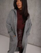 j&x Cardigan maxi neîncheiat cu lână cu glugă și broșă cu lanț Minvelda Gri