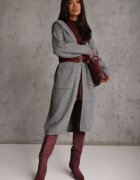 j&x Cardigan maxi neîncheiat cu lână cu glugă și broșă cu lanț Minvelda Gri