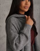 j&x Cardigan maxi neîncheiat cu lână cu glugă și broșă cu lanț Minvelda Gri