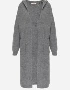 j&x Cardigan maxi neîncheiat cu lână cu glugă și broșă cu lanț Minvelda Gri