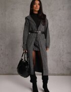 j&x Cardigan maxi neîncheiat cu lână cu glugă și broșă cu lanț Minvelda Gri închis