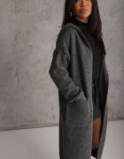 j&x Cardigan maxi neîncheiat cu lână cu glugă și broșă cu lanț Minvelda Gri închis