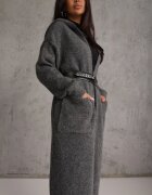 j&x Cardigan maxi neîncheiat cu lână cu glugă și broșă cu lanț Minvelda Gri închis