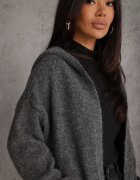j&x Cardigan maxi neîncheiat cu lână cu glugă și broșă cu lanț Minvelda Gri închis