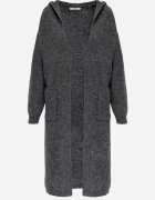 j&x Cardigan maxi neîncheiat cu lână cu glugă și broșă cu lanț Minvelda Gri închis