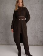 j&x Cardigan maxi neîncheiat cu lână cu glugă și broșă cu lanț Minvelda Maro