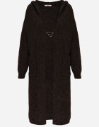 j&x Cardigan maxi neîncheiat cu lână cu glugă și broșă cu lanț Minvelda Maro