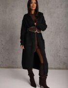j&x Cardigan maxi neîncheiat cu lână cu glugă și broșă cu lanț Minvelda Negru
