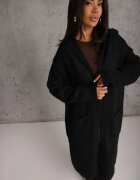 j&x Cardigan maxi neîncheiat cu lână cu glugă și broșă cu lanț Minvelda Negru