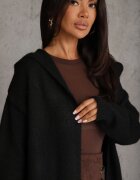 j&x Cardigan maxi neîncheiat cu lână cu glugă și broșă cu lanț Minvelda Negru