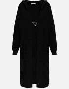 j&x Cardigan maxi neîncheiat cu lână cu glugă și broșă cu lanț Minvelda Negru