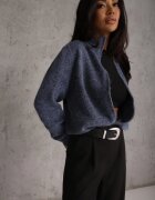 j&x Cardigan minimalist cu guler tip tunică din lână și bumbac cu fermoar Indine Albastru