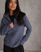 j&x Cardigan minimalist cu guler tip tunică din lână și bumbac cu fermoar Indine Albastru