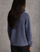 j&x Cardigan minimalist cu guler tip tunică din lână și bumbac cu fermoar Indine Albastru