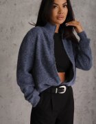 j&x Cardigan minimalist cu guler tip tunică din lână și bumbac cu fermoar Indine Albastru