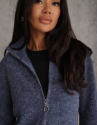 j&x Cardigan minimalist cu guler tip tunică din lână și bumbac cu fermoar Indine Albastru