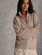 j&x Cardigan minimalist cu guler tip tunică din lână și bumbac cu fermoar Indine Bej