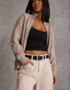 j&x Cardigan minimalist cu guler tip tunică din lână și bumbac cu fermoar Indine Bej