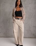 j&x Cardigan minimalist cu guler tip tunică din lână și bumbac cu fermoar Indine Bej