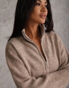 j&x Cardigan minimalist cu guler tip tunică din lână și bumbac cu fermoar Indine Bej