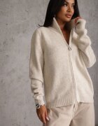 j&x Cardigan minimalist cu guler tip tunică din lână și bumbac cu fermoar Indine Bej deschis