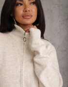 j&x Cardigan minimalist cu guler tip tunică din lână și bumbac cu fermoar Indine Bej deschis