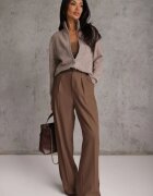 j&x Cardigan minimalist cu guler tip tunică din lână și bumbac cu fermoar Indine Bej închis