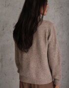 j&x Cardigan minimalist cu guler tip tunică din lână și bumbac cu fermoar Indine Bej închis