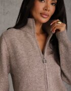 j&x Cardigan minimalist cu guler tip tunică din lână și bumbac cu fermoar Indine Bej închis