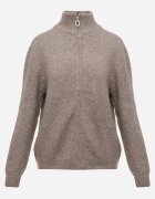 j&x Cardigan minimalist cu guler tip tunică din lână și bumbac cu fermoar Indine Bej închis