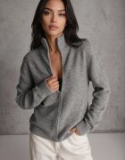 j&x Cardigan minimalist cu guler tip tunică din lână și bumbac cu fermoar Indine Gri
